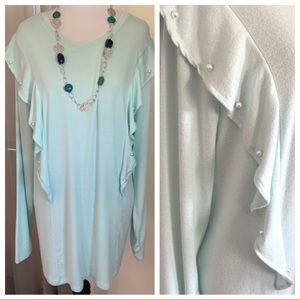 Lane Bryant Pearl Ruffle Light Blue Top 18/20 NWT
